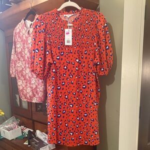 NWT MICHELLE MCDOWELL ORANGE AND BLUE ANIMAL PRINT DRESS